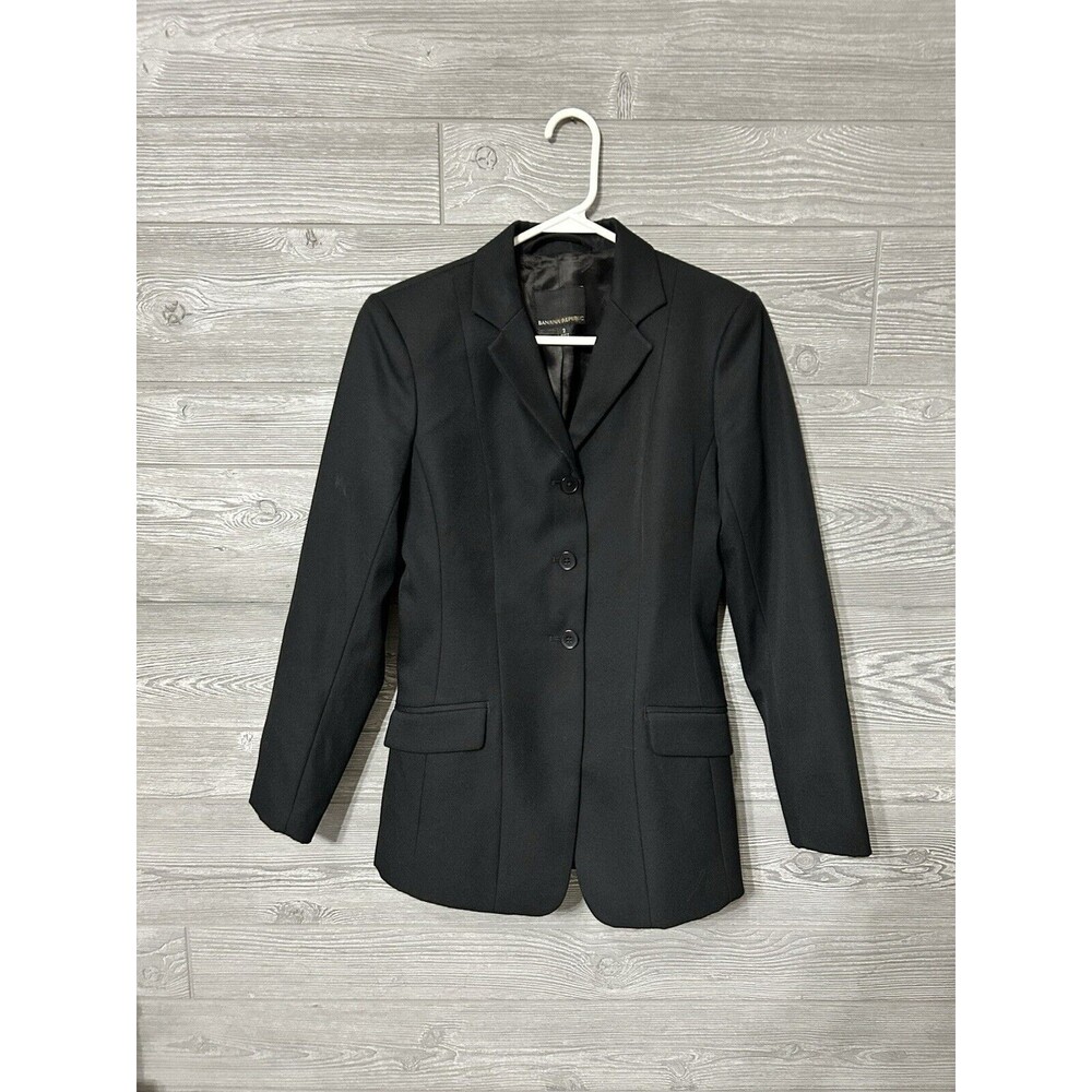 Banana Republic Riding Jacket Lapel Collar 3 Button Black Long Sleeve Womens 2‎